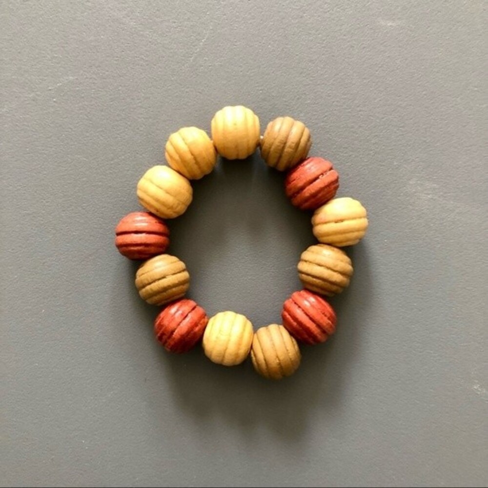 Wooden Bead Bracelet Tan Red Cream Light Brown Boho Bohemian